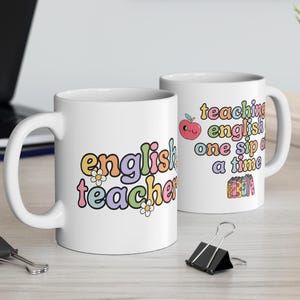 English Teacher Mug, Teaching English One Sip at a Time, Gift for English Teachers, Colorful Retro Coffee Cup, Teacher Appreciation Gift