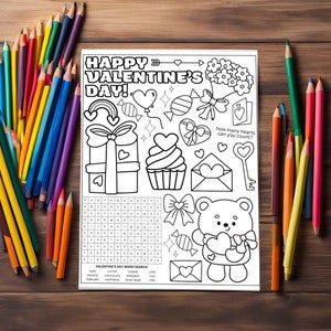 Kids Valentine&#39;s Day Activity Page, PRINTABLE Coloring Page Valentines Day, PDF Digital Download Letter Size, Kids Valentine Activities