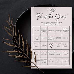 Bingo para encontrar invitados para bodas, juego de recepción de bodas minimalista, juego de bingo para eventos, juego para conocer a los invitados