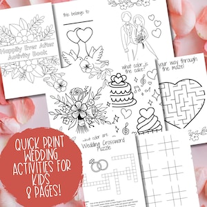 Wedding Activity Book for Kids, Activity for Kids Table at Reception, Printable Coloring Pages Wedding, Wedding Crossword and Coloring Pages