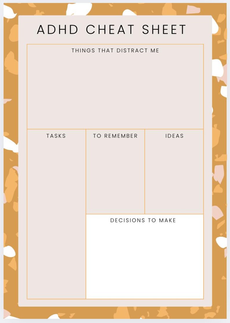 Adhd Trouble Remembering Things Reference: Adhd Focus Cheat Sheet Printable One Page Planner For Neurodivergent