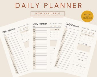 May include: Three printable daily planner pages with different layouts. Each page includes sections for "What will you achieve today?", "To Do List", "Reminders", "Journaling", "Tomorrow", and "Notes".