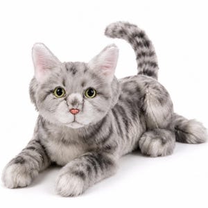 Realistic Silver Tabby Cat Plush, Handmade Gray Cat Stuffed Animal, Lifelike Companion Plush, Ready to Ship, Pet Memorial Gift, 16 Inch
