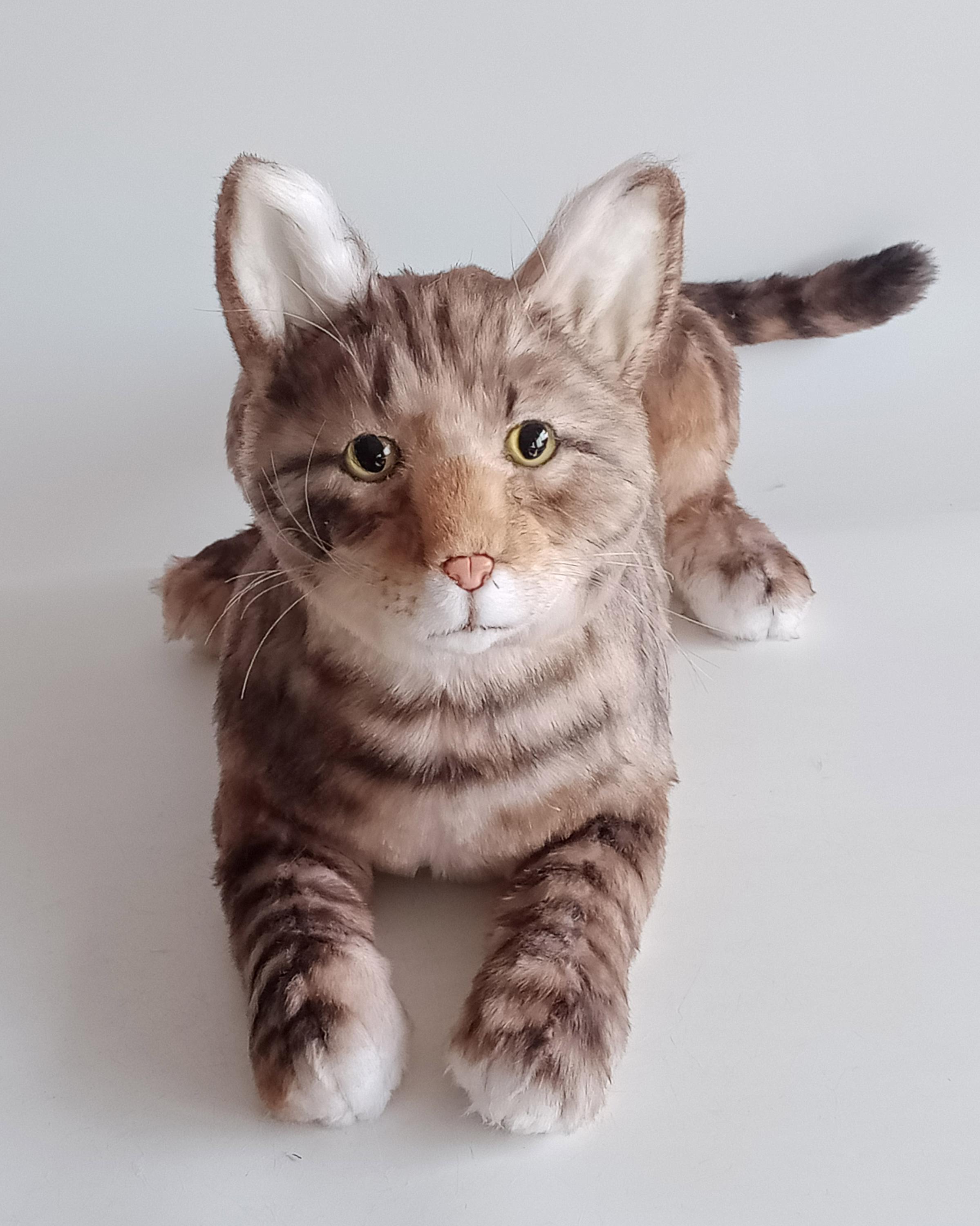 Lifelike Brown Tabby Cat Plush, Hand Crafted Companion, 16 Inch
