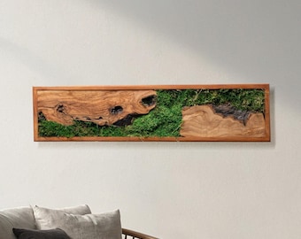 Moss Wall Decor on Wood Slice: Handmade Rustic Botanical Art