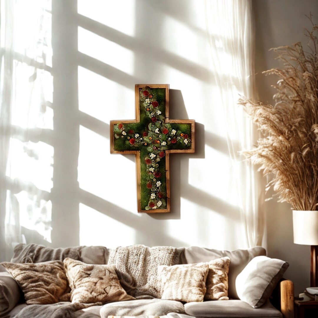Christian Cross Wall Art Handmade Wooden Frame With Preserved Moss christian-cross-wall-art-handmade-wooden-frame-with-preserved-moss
