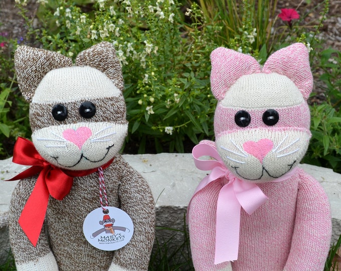 Sock Monkey Kitty Cat Doll With or Without Personalized Heart Etsy