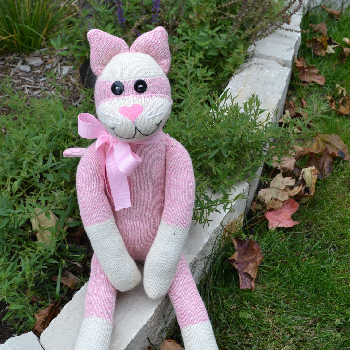 Sock Monkey Kitty Cat Doll With or Without Personalized Heart Etsy