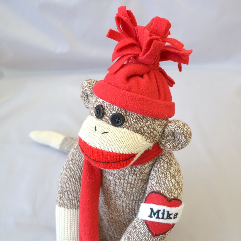 monogram sock caps Personalized Sock Monkey with Removable Hat and Scarf Custom | Etsy
