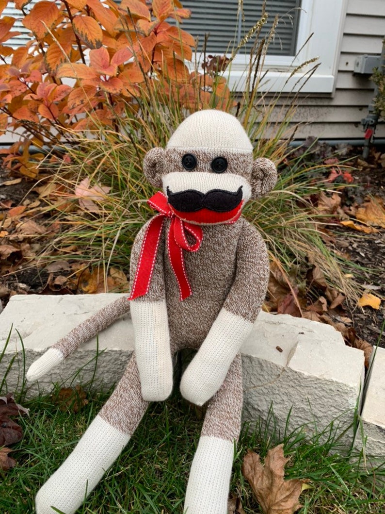 Sock Monkey with choice of Mustaches Sock Monkey Stache Movember Sock Monkey