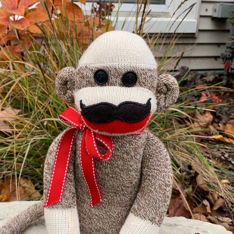 Sock Monkey with choice of Mustaches Sock Monkey Stache Movember Sock Monkey