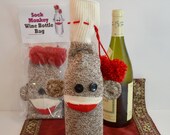 Sock Monkey Doll Wine Bottle Bag, Hostess Gift, Stocking Stuffer, Christmas Gift, Teacher Gift