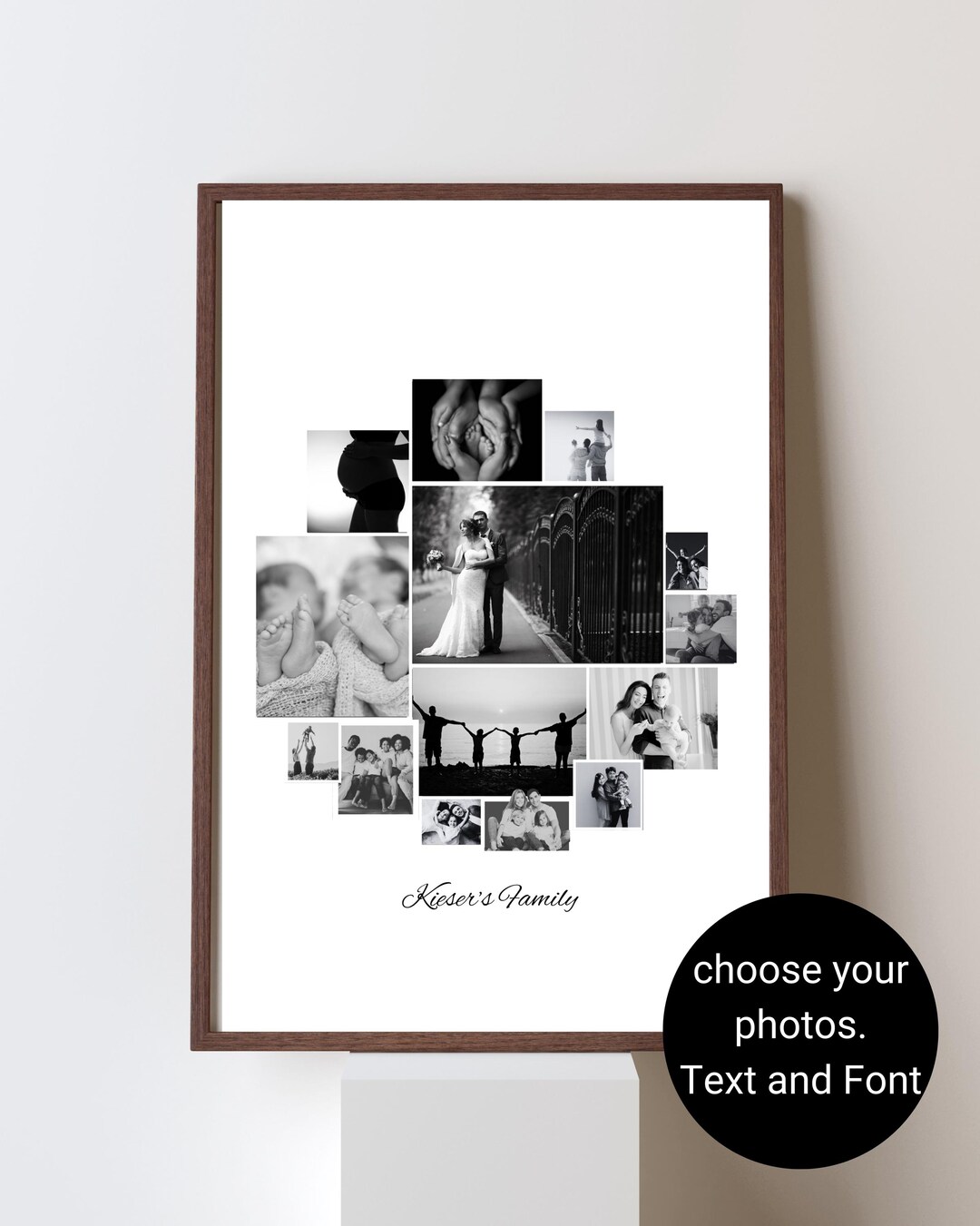 Personalized Family Photo Collage Poster - Custom Black & White Digital ...