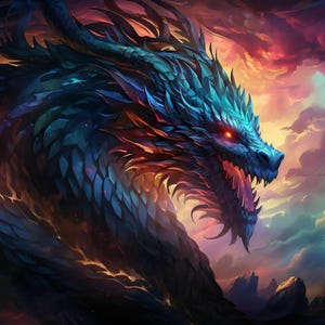 Majestic Dragon Fantasy Digital Art - Mythical Dragon Wall Art, Fire Dragon Poster, Digital Download