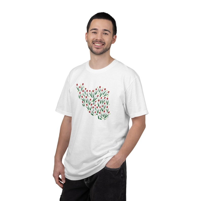 Iran Shirt Tulip Pattern, Persian Floral T-Shirt, Iran Map Shirt, Unisex Nowruz Tshirt, Minimal Spring Design image 4