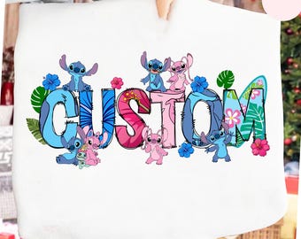 Custom Name Stitch Family Png, Stitch Birthday Png, Lilo and Stitch Family, Angel & Stitch Png, Magic Kingdom Disneyland Siblings Gift Png