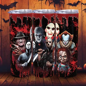 Halloween Horror Scary Horror Characters Tumbler Png, Instant Download, Horror Halloween, Movie Inspired 20oz Skinny Straight Tumbler Wrap