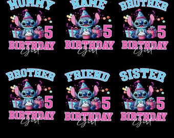 Personalized Birthday Stitch Png, Custom Disney Stitch Birthday Png, Birthday Girl Png, Birthday Family Png, Custom Stitch Gender Reveal Png