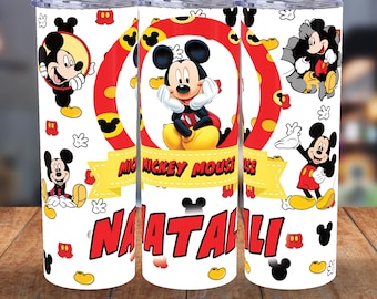 Envoltorio personalizado para vaso de Mickey Mouse, nombre personalizado, vaso delgado de 20 oz (PNG digital)