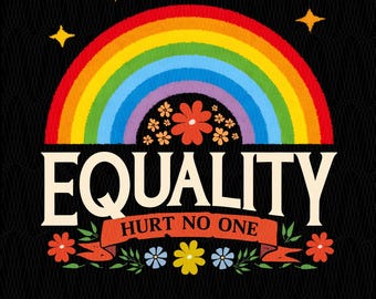 Rainbow Pride Equality PNG, Groovy LGBTQ+ Design (Digital Download)