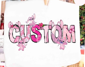 Custom Angel Birthday Girl Png, Personalized Name Stitch Png, Stitch Girl Png, Disney Lilo Stitch Angel Png, WDW Disneyworld Angel Png
