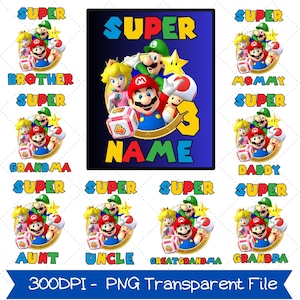 Custom Super Mario Png, Super Mario Birthday Png,Super Dad Super Mom Mario Family Png, Mario Birthday Png, Matching Family Mario and Friends