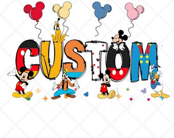 Nombre personalizado Mickey y sus amigos (Png), Mickey Mouse de Disney personalizado (Png), Viaje familiar a Disneyland (Png), Cumpleaños de Mickey (Png)