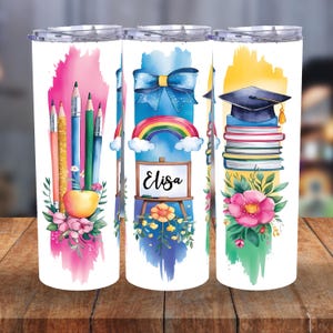 Personalized Teacher 20 oz Skinny Tumbler Wrap, Custom Teacher Floral Book Tumbler Sublimation Design, Teacher Appreciation Back To School