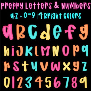 Preppy Letters and Numbers PNG Bundle,Bright Doodle Alphabet Clipart,Colorful a-z 0-9 PNG Font, Back To School Teacher Gift,4 Sets Lowercase