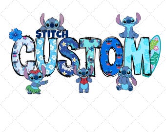 Custom Name Stitch Png, Personalized Disney Lilo and Stitch Png, WDW Disneyland Family Matching Png, Birthday Disney Stitch And Angel Png