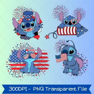 Blue Monster 4 luglio PNG, Stitch 4 luglio Giorno dell'Indipendenza, Stitch 4 luglio Coquette PNG, Fiocco Cartoon Coquette 4 luglio PNG