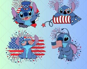 Stitch 4th of July PNG, Coquette Cartoon (Digital Download)