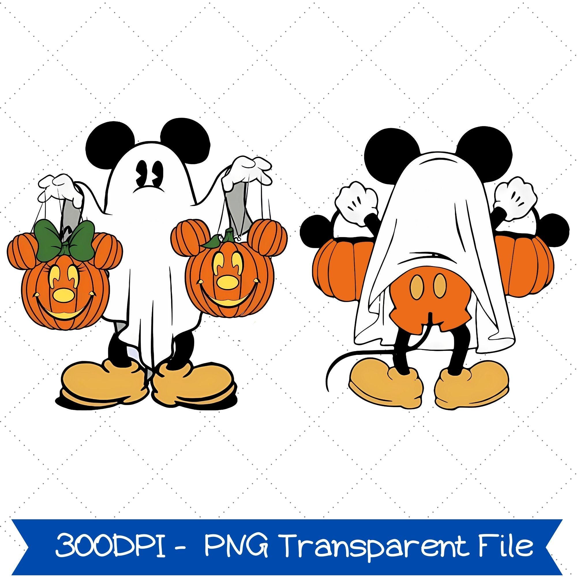 レトロなミッキーミニーのハロウィンゴースト PNG（デジタル