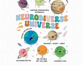 Neurodiverse Universe Planets PNG, Autism Awareness (Digital Download)