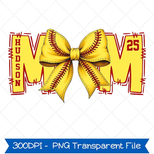 Custom Softball Bow Png, Softball Mom Shirt With Kids Name & Jersey Number Png, Game Day Png,Softball Coquette,Brushstroke Baseball Mama Png