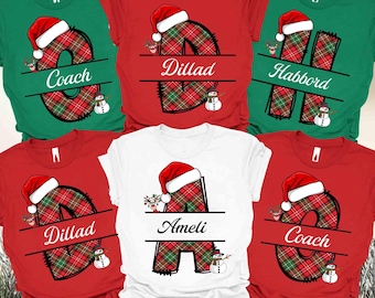 Custom Family Christmas Name PNG, Plaid Letter Outfit (Digital Download)
