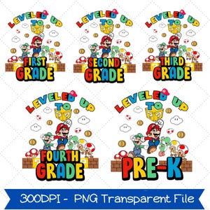 Super Mario Back To School Png, Mario KinderGarten Png, Princess Peach Luigi Mario Teacher Png, Mario First Day Of School Digital Download