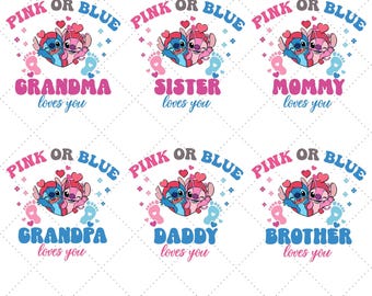 Disney Stitch Angel Gender Reveal Png, Custode del sesso Png, Baby Shower blu o rosa Png, Gravidanza maschio o femmina Png, Neomamma, Neopapà