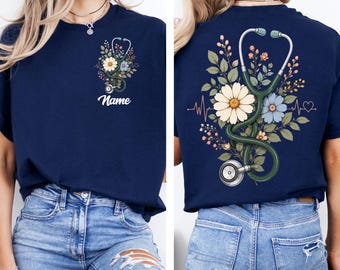Custom Floral Stethoscope Png, Doctor or Nurse Png, Women's Nursing School Png, Floral Nurse Shirt, Nurse Graduation Png, Nurse Appreciation