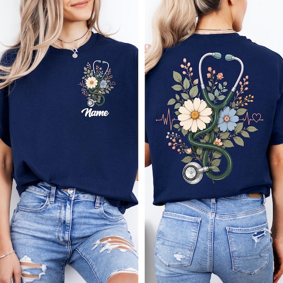 Custom Floral Stethoscope Png, Doctor or Nurse Png, Women's Nursing School Png, Floral Nurse Shirt, Nurse Graduation Png, Nurse Appreciation