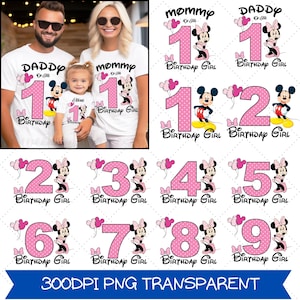 Niestandardowa rodzina urodzinowa Myszki Minnie w formacie PNG (pobieranie cyfrowe)