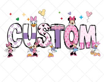 Nombre personalizado Mickey y sus amigos (Png), Mickey Mouse de Disney personalizado (Png), Viaje familiar de Disney con la Pata Daisy (Png), Cumpleaños de Mickey (Png)