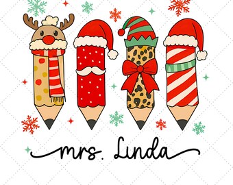 Christmas Teacher Pencil PNG, Coquette Xmas Design (Digital Download)