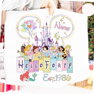 Personlig Disneyland 40-årsfödelsedagsprinsessa png, Disney Hello Forty est. 1986 födelsedagspresenter, Musse öron slott png, Disney födelsedagsteam
