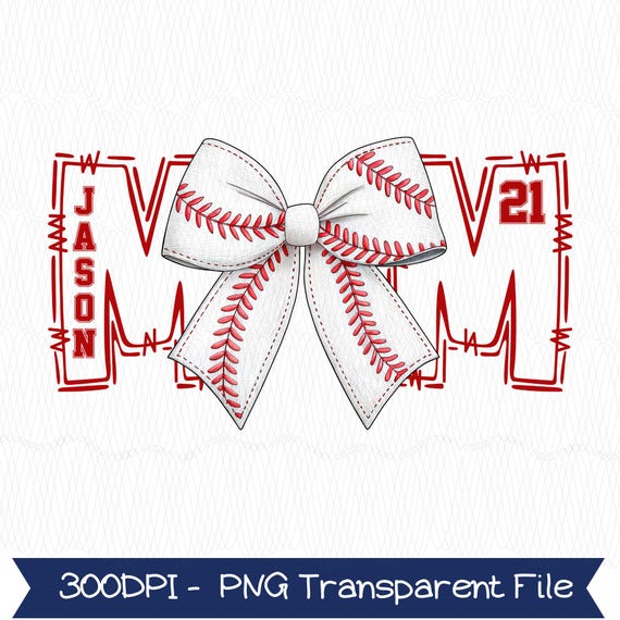 Custom Baseball Bow Png, Baseball Mom Shirt With Kids Name & Jersey Number Png, Game Day Png,Baseball Coquette,Brushstroke Baseball Mama Png