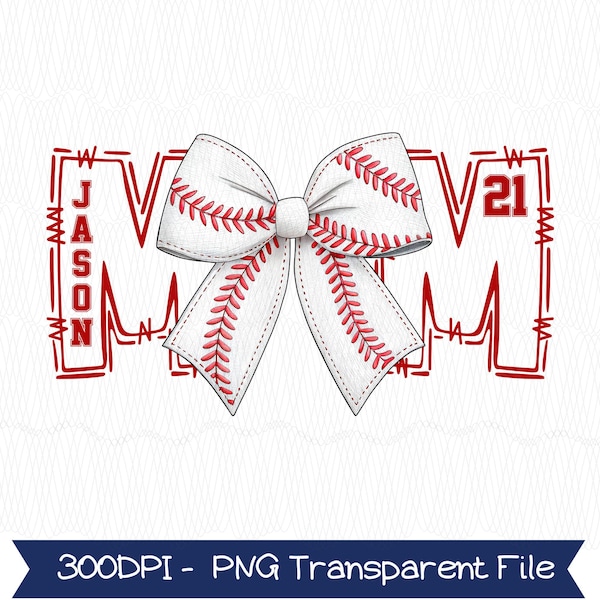 Custom Baseball Bow Png, Baseball Mom Shirt With Kids Name & Jersey Number Png, Game Day Png,Baseball Coquette,Brushstroke Baseball Mama Png