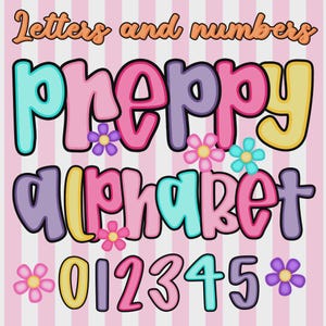 Preppy Back To School Letters Bundle Png,Preppy Letters and Numbers PNG,Coquette Teacher Png, Colorful a-z 0-9 PNG Font Lowercase And Flower