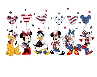 Bow Mickey and Friends 4th Of July Png, Duck Independence Day Mickey Friends Png, Patriotic Memorial Day Png, Minnie Disney 4th of July Png
