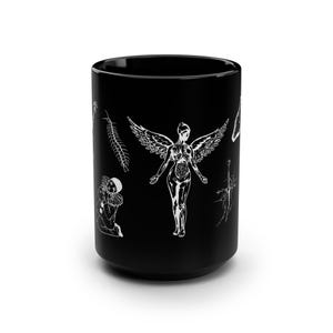 Gothic Black Ceramic Mug: Skeleton Angel & Candles Design (15oz)
