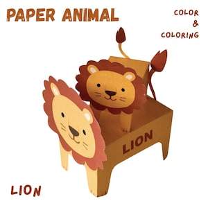 3D Lion Printable SafariAnimal Craft for Kids – DIY Papercraft Toy – Big & Small Sizes – Coloring Pages – Preschool Homeschool Activity PDF